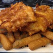 Potato crusted fish and zucchini fries